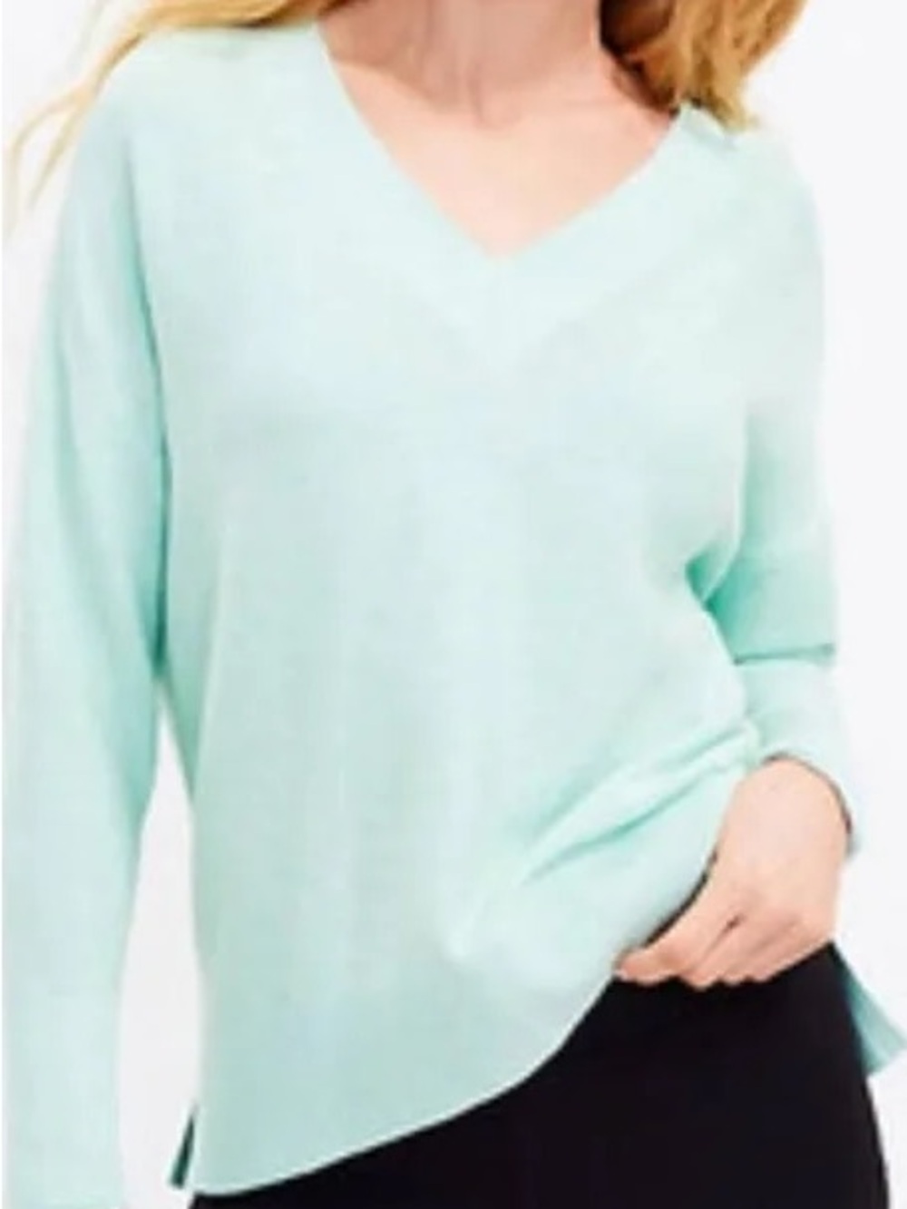 Lou & Grey double V-Neck Pullover Sweater mint green women’s large cotton